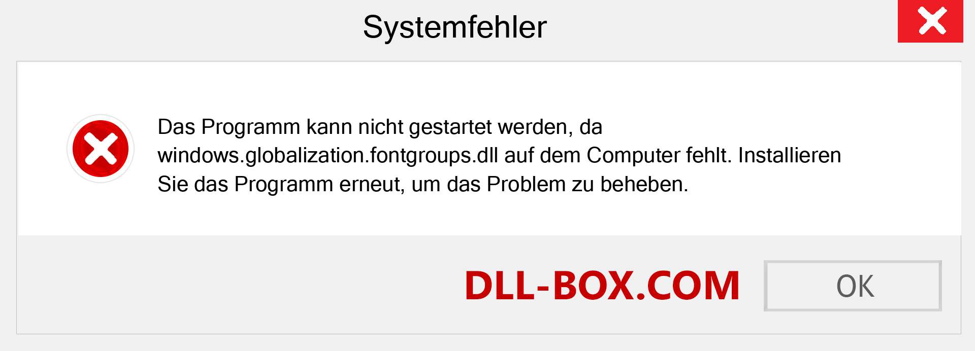 windows.globalization.fontgroups.dll-Datei fehlt?. Download für Windows 7, 8, 10 - Fix windows.globalization.fontgroups dll Missing Error unter Windows, Fotos, Bildern